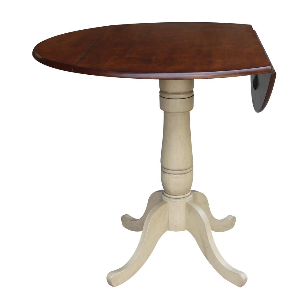 42" Round Dual Drop Leaf Pedestal Table - 35.5"H, Almond/Espresso Finish, Antiqued Almond/Espresso. Picture 2