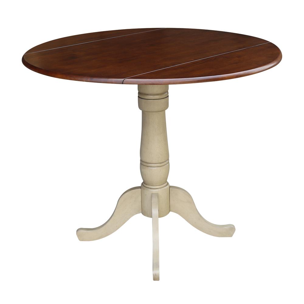 42" Round Dual Drop Leaf Pedestal Table - 35.5"H, Almond/Espresso Finish, Antiqued Almond/Espresso. Picture 5