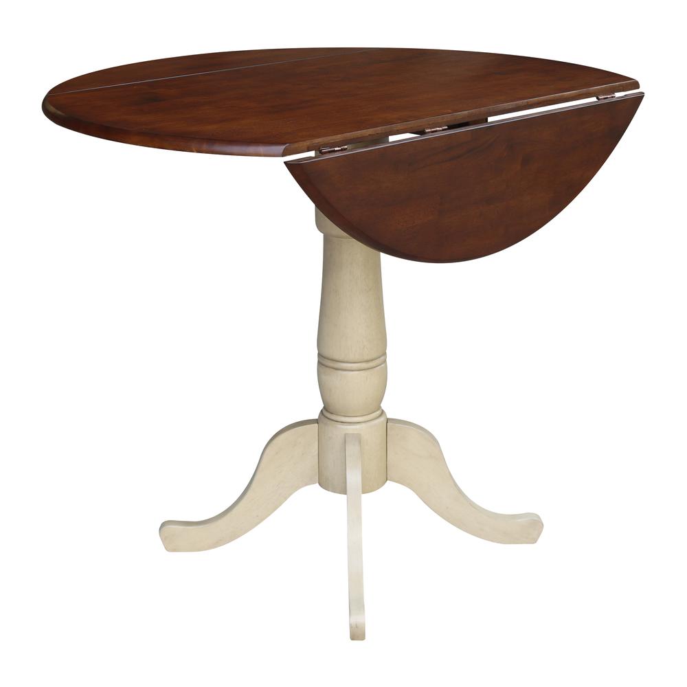 42" Round Dual Drop Leaf Pedestal Table - 35.5"H, Almond/Espresso Finish, Antiqued Almond/Espresso. Picture 3