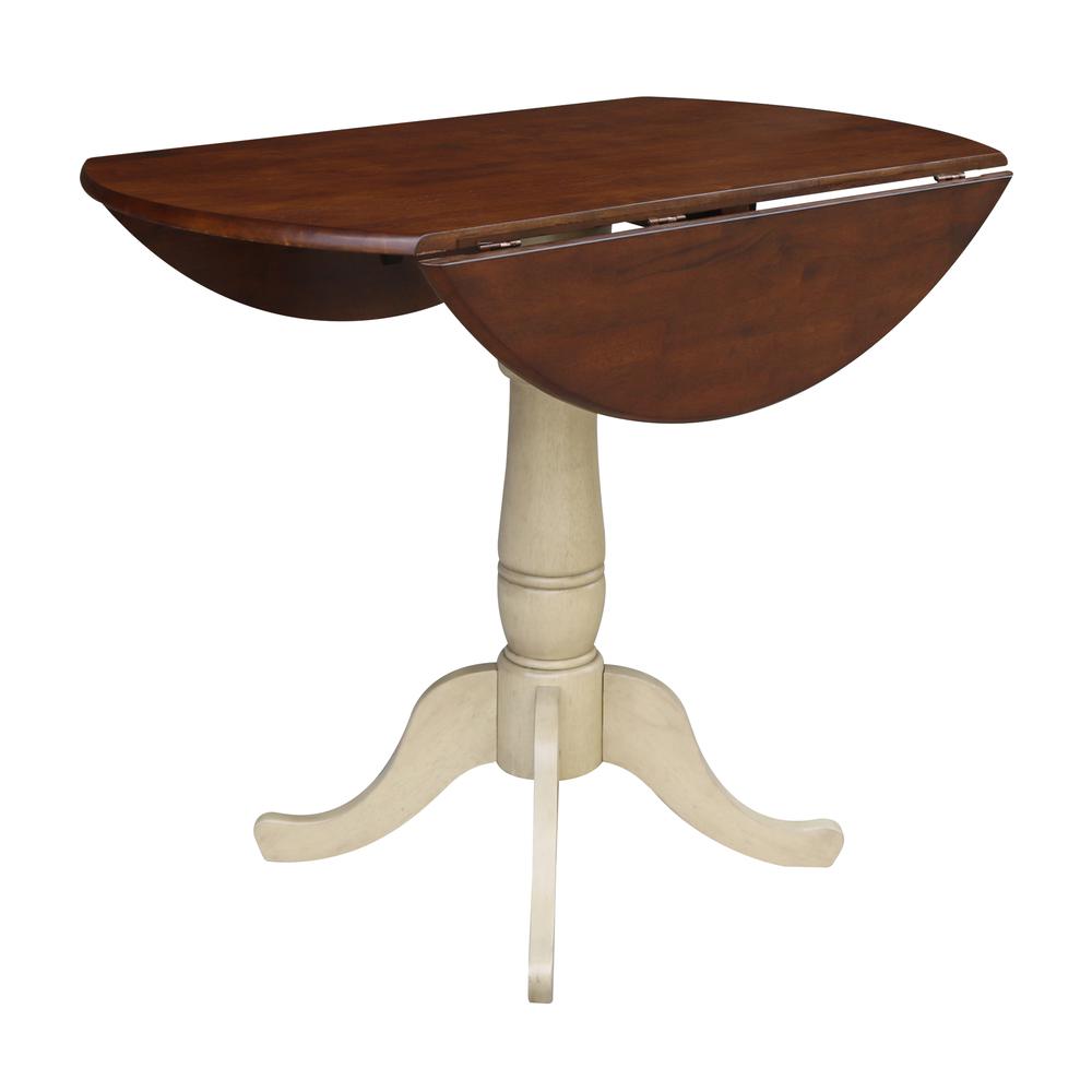 42" Round Dual Drop Leaf Pedestal Table - 35.5"H, Almond/Espresso Finish, Antiqued Almond/Espresso. Picture 4
