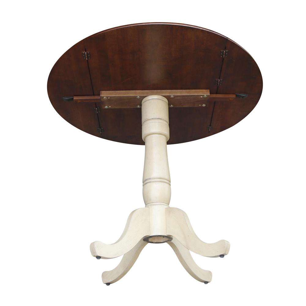 42" Round Dual Drop Leaf Pedestal Table - 35.5"H, Almond/Espresso Finish, Antiqued Almond/Espresso. Picture 7