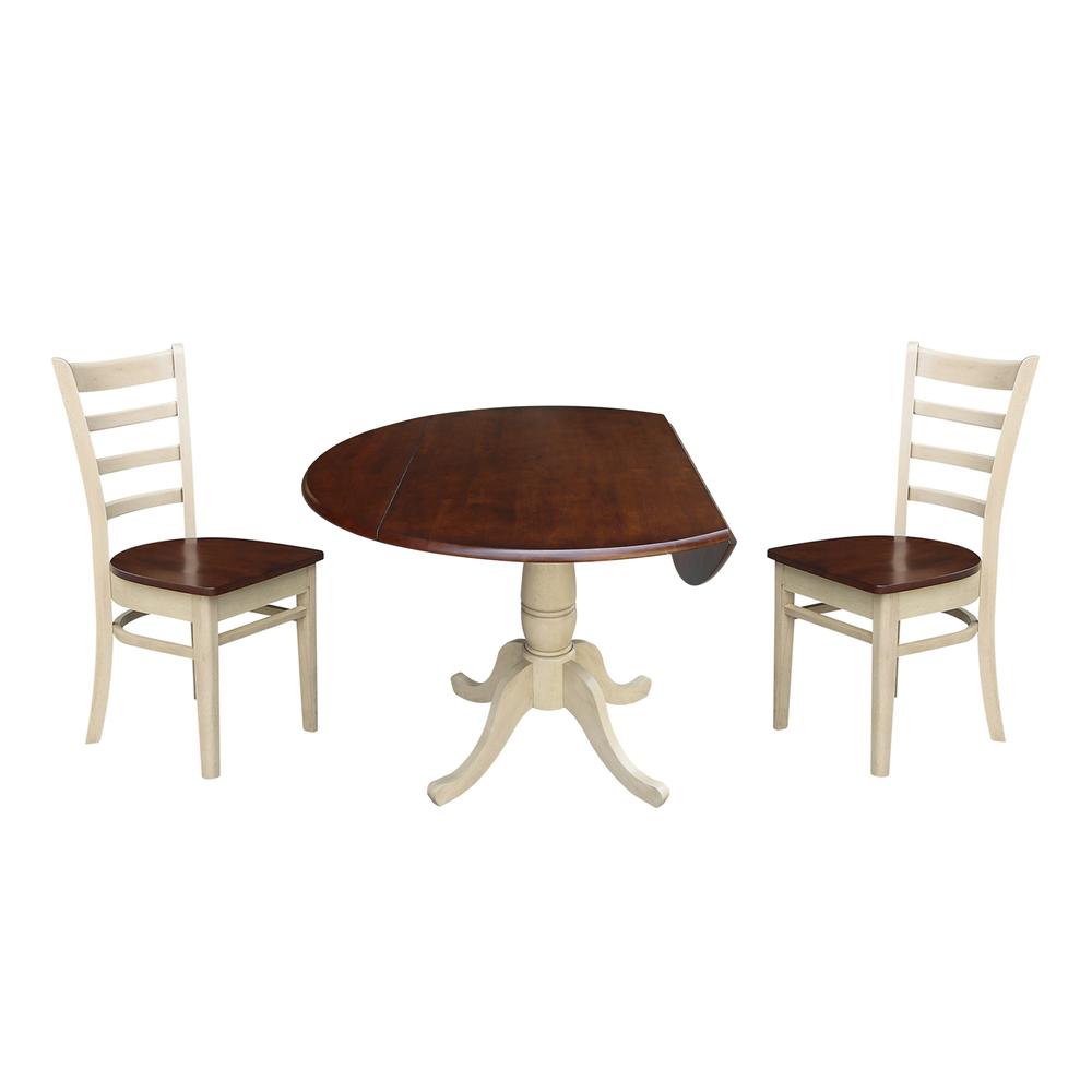 42" Round Top Pedestal Table with Two Chairs, Almond/Espresso Finish, Antiqued Almond/Espresso. Picture 1