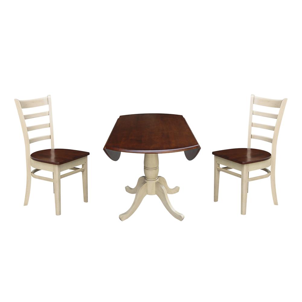 42" Round Top Pedestal Table with Two Chairs, Almond/Espresso Finish, Antiqued Almond/Espresso. Picture 2