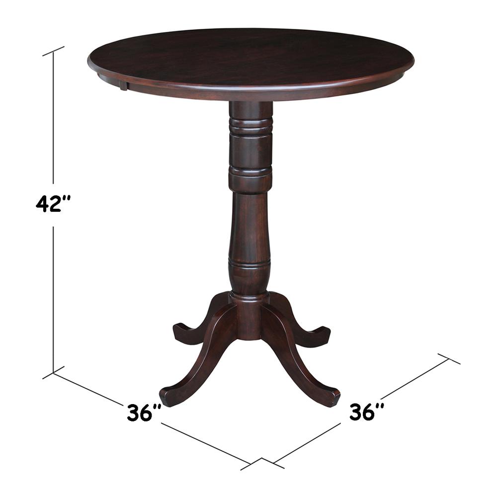 36" Round Top Pedestal Table - 34.9"H, Rich Mocha. Picture 2