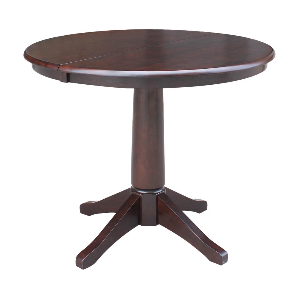 36" Round Top Pedestal Table With 12" Leaf - 28.9"H - Dining Height, Rich Mocha. Picture 25
