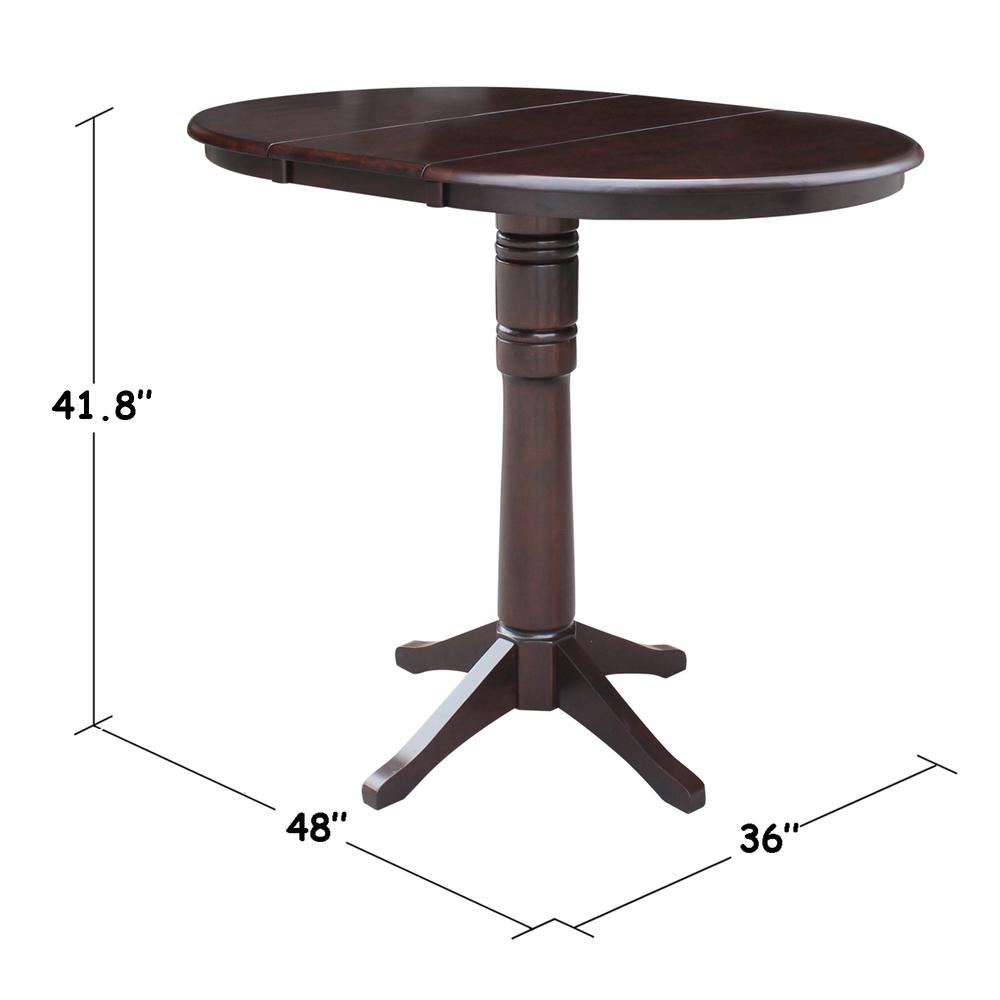36" Round Top Pedestal Table With 12" Leaf - 28.9"H - Dining Height, Rich Mocha. Picture 13