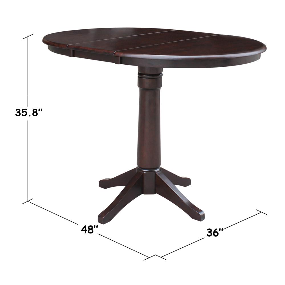 36" Round Top Pedestal Table With 12" Leaf - 28.9"H - Dining Height, Rich Mocha. Picture 8
