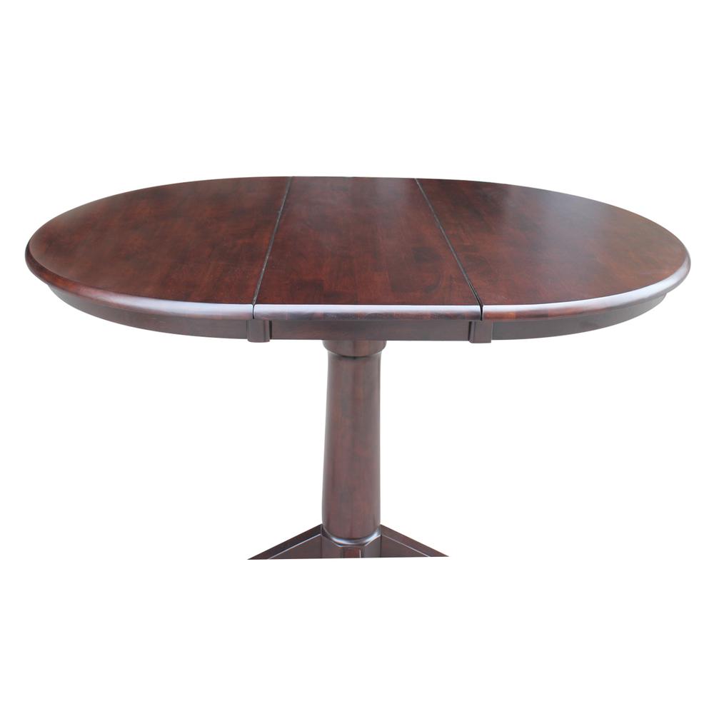 36" Round Top Pedestal Table With 12" Leaf - 28.9"H - Dining Height, Rich Mocha. Picture 12
