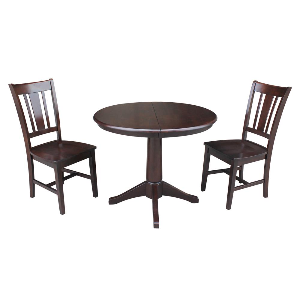 36" Round Top Pedestal Table With 12" Leaf - 28.9"H - Dining Height, Rich Mocha. Picture 21