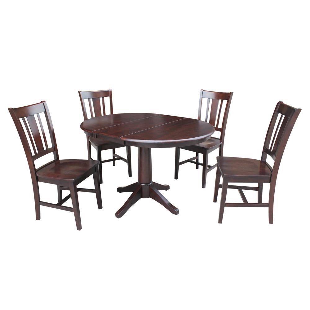 36" Round Top Pedestal Table With 12" Leaf - 28.9"H - Dining Height, Rich Mocha. Picture 23