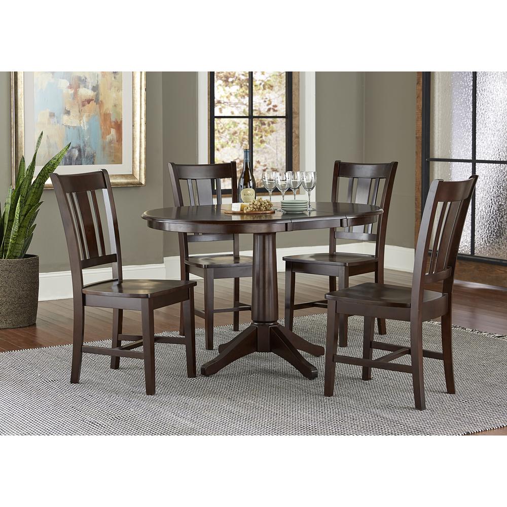 36" Round Top Pedestal Table With 12" Leaf - 28.9"H - Dining Height, Rich Mocha. Picture 22