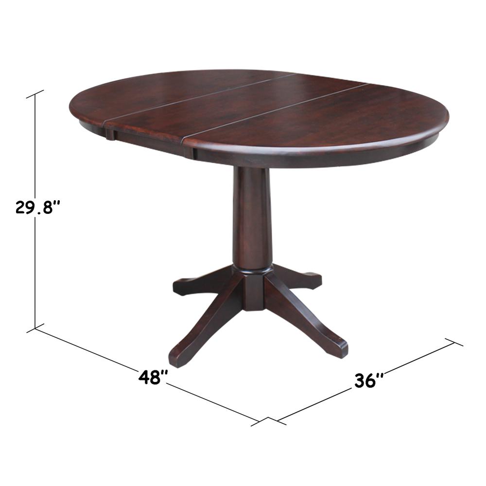 36" Round Top Pedestal Table With 12" Leaf - 28.9"H - Dining Height, Rich Mocha. Picture 1