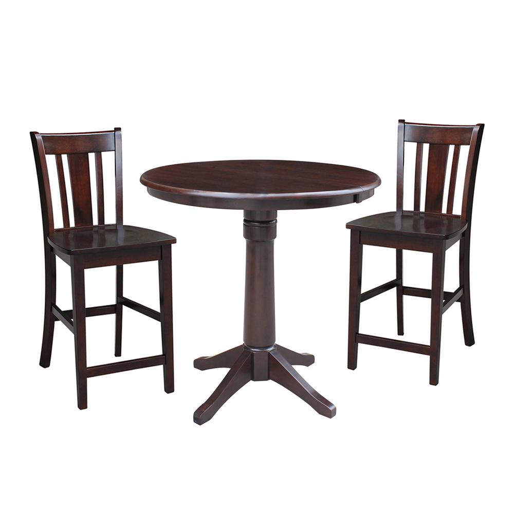 36" Round Top Pedestal Table With 12" Leaf - 28.9"H - Dining Height, Rich Mocha. Picture 24
