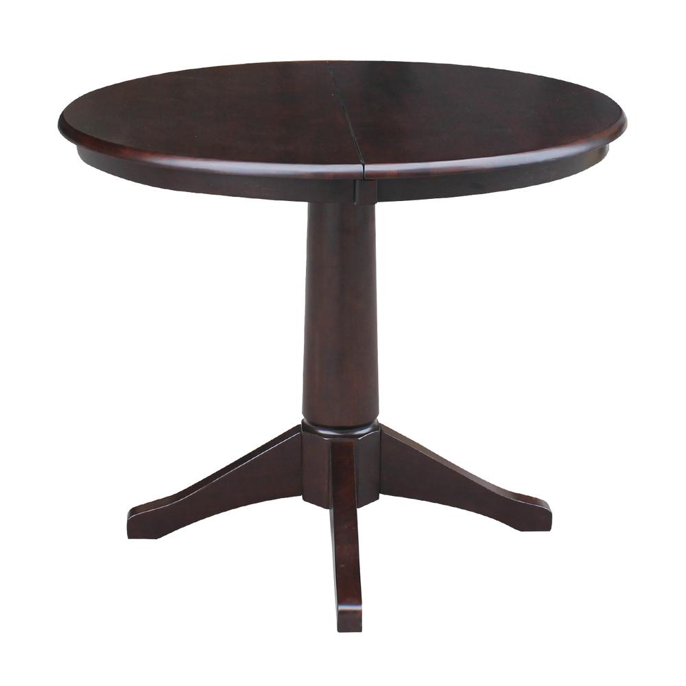 36" Round Top Pedestal Table With 12" Leaf - 28.9"H - Dining Height, Rich Mocha. Picture 3