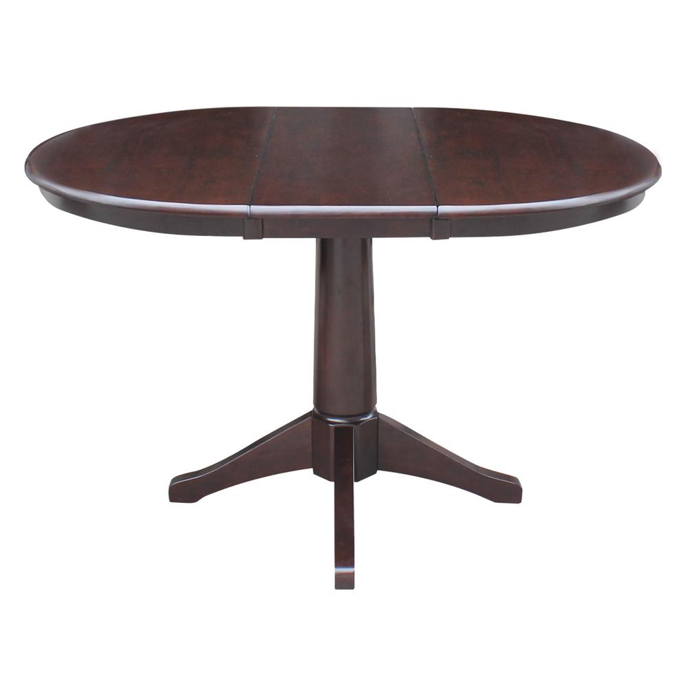 36" Round Top Pedestal Table With 12" Leaf - 28.9"H - Dining Height, Rich Mocha. Picture 2