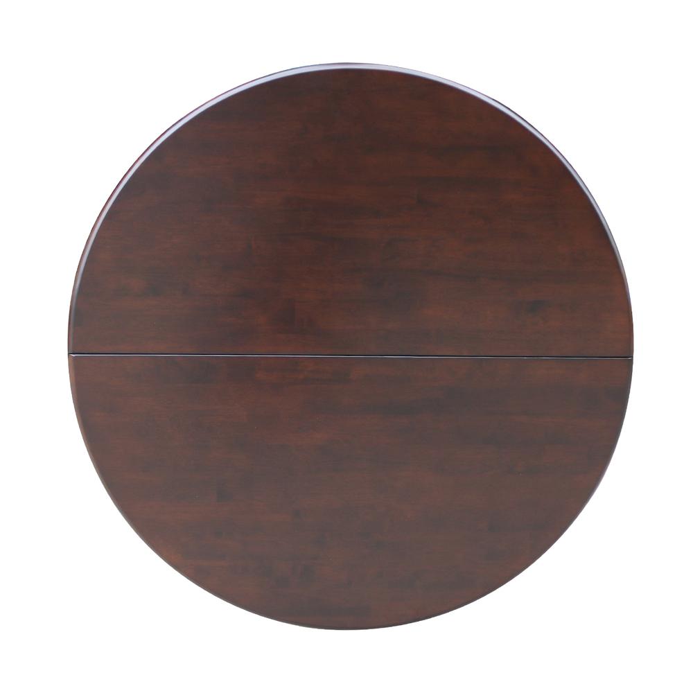 36" Round Top Pedestal Table With 12" Leaf - 28.9"H - Dining Height, Rich Mocha. Picture 5