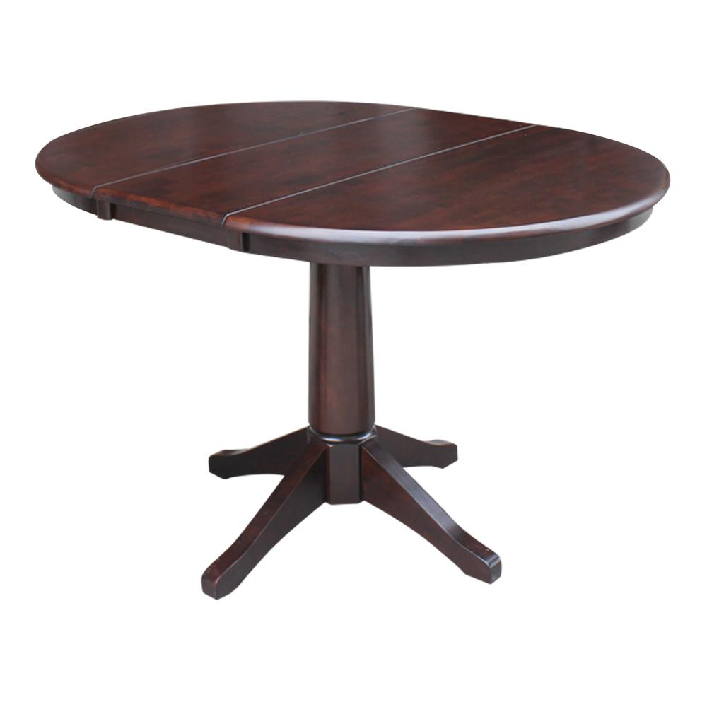 36" Round Top Pedestal Table With 12" Leaf - 28.9"H - Dining Height, Rich Mocha. Picture 7