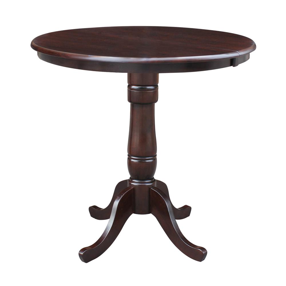 36" Round Top Pedestal Table With 12" Leaf - 34.9"H - Counter Height, Rich Mocha. Picture 8