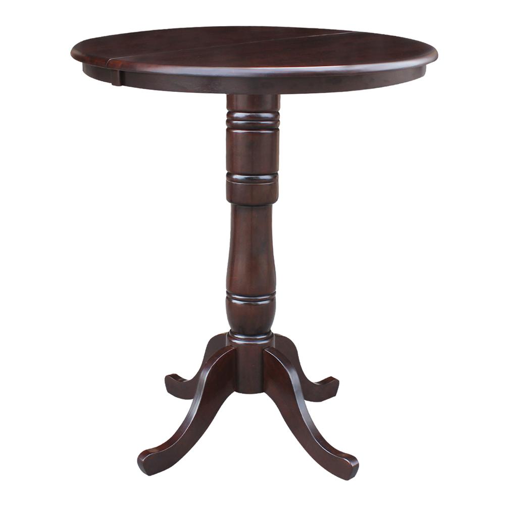 36" Round Top Pedestal Table With 12" Leaf - 34.9"H - Counter Height, Rich Mocha. Picture 7