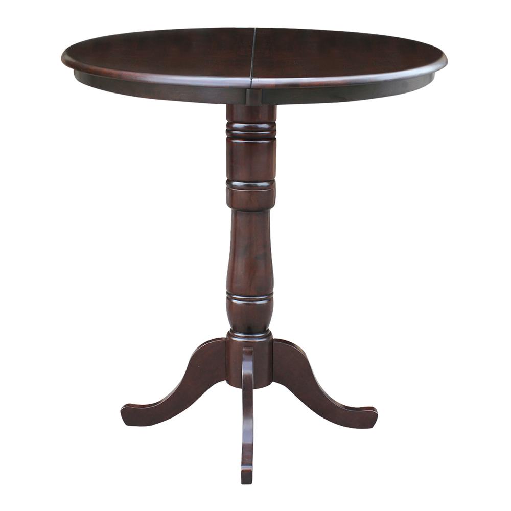 36" Round Top Pedestal Table With 12" Leaf - 34.9"H - Counter Height, Rich Mocha. Picture 5