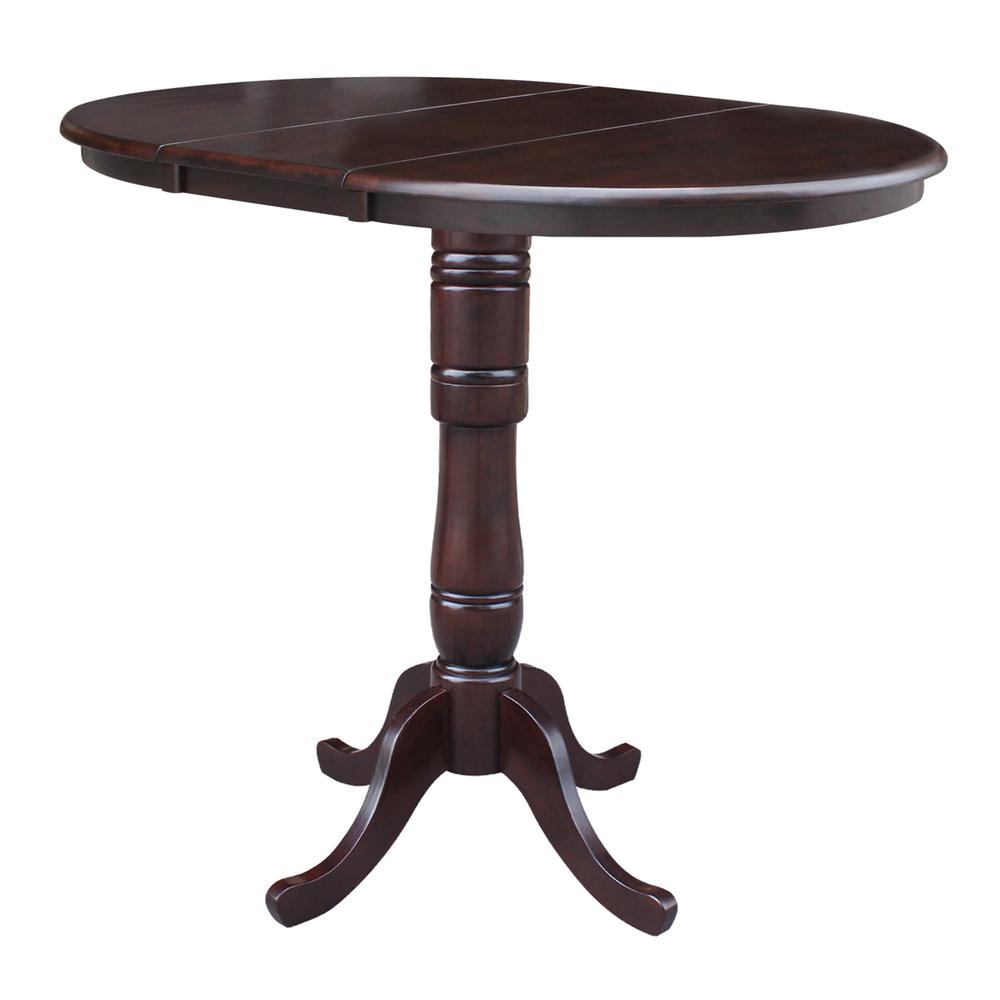 36" Round Top Pedestal Table With 12" Leaf - 34.9"H - Counter Height, Rich Mocha. Picture 6