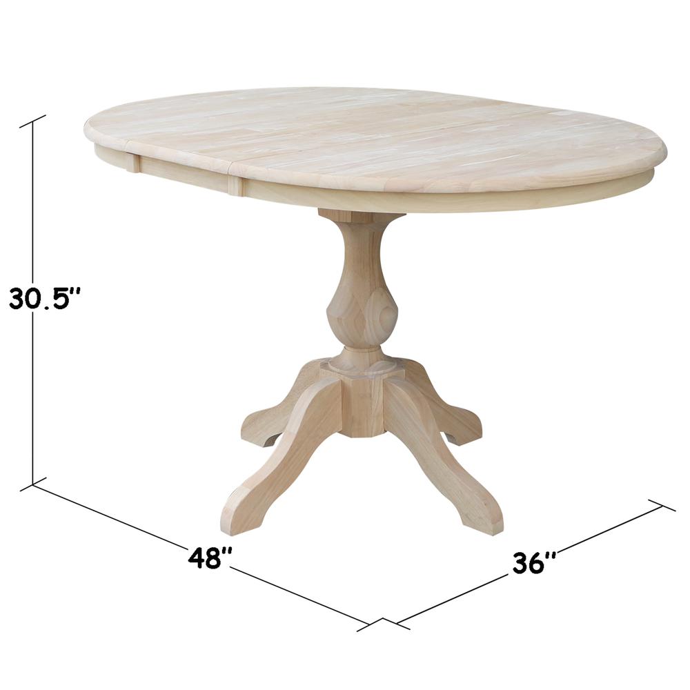 36" Round Top Pedestal Table With 12" Leaf - 28.9"H - Dining Height, Unfinished. Picture 1