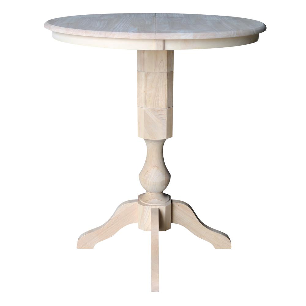 36" Round Top Pedestal Table With 12" Leaf - 34.9"H - Dining or Counter Height, Unfinished. Picture 10