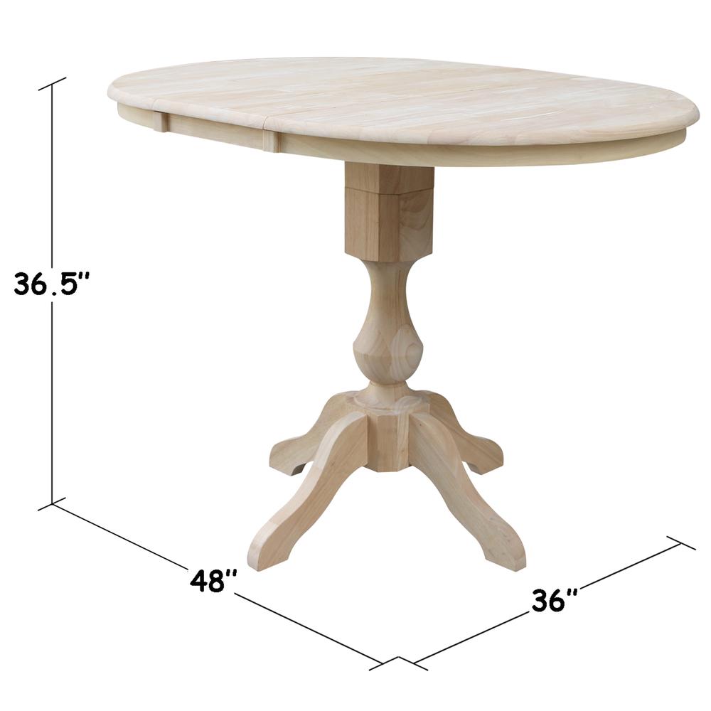 36" Round Top Pedestal Table With 12" Leaf - 34.9"H - Dining or Counter Height, Unfinished. Picture 1