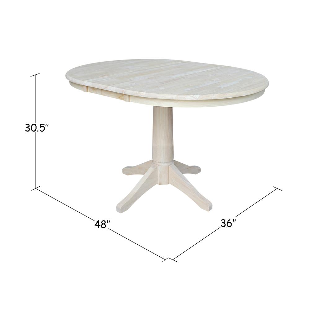 36" Round Top Pedestal Table With 12" Leaf - 28.9"H - Dining Height, Unfinished. Picture 1