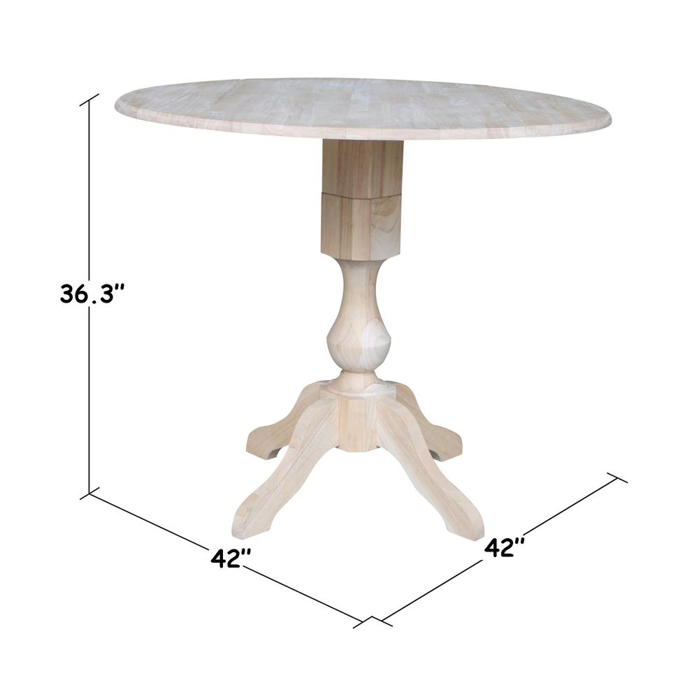 42" Round Pedestal Gathering Height Table with Two Counter Height Stools, Unfinished, Ready to finish. Picture 4