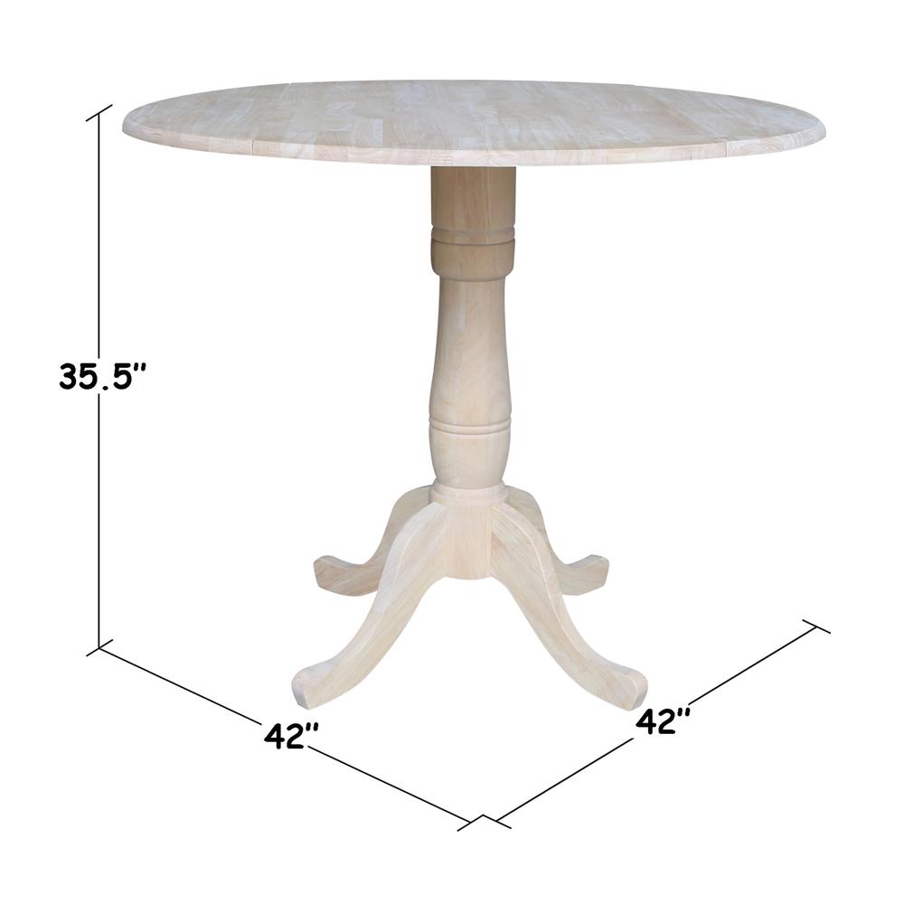 42" Round Pedestal Gathering Height Table with Two Counter Height Stools, Unfinished, Ready to finish. Picture 6