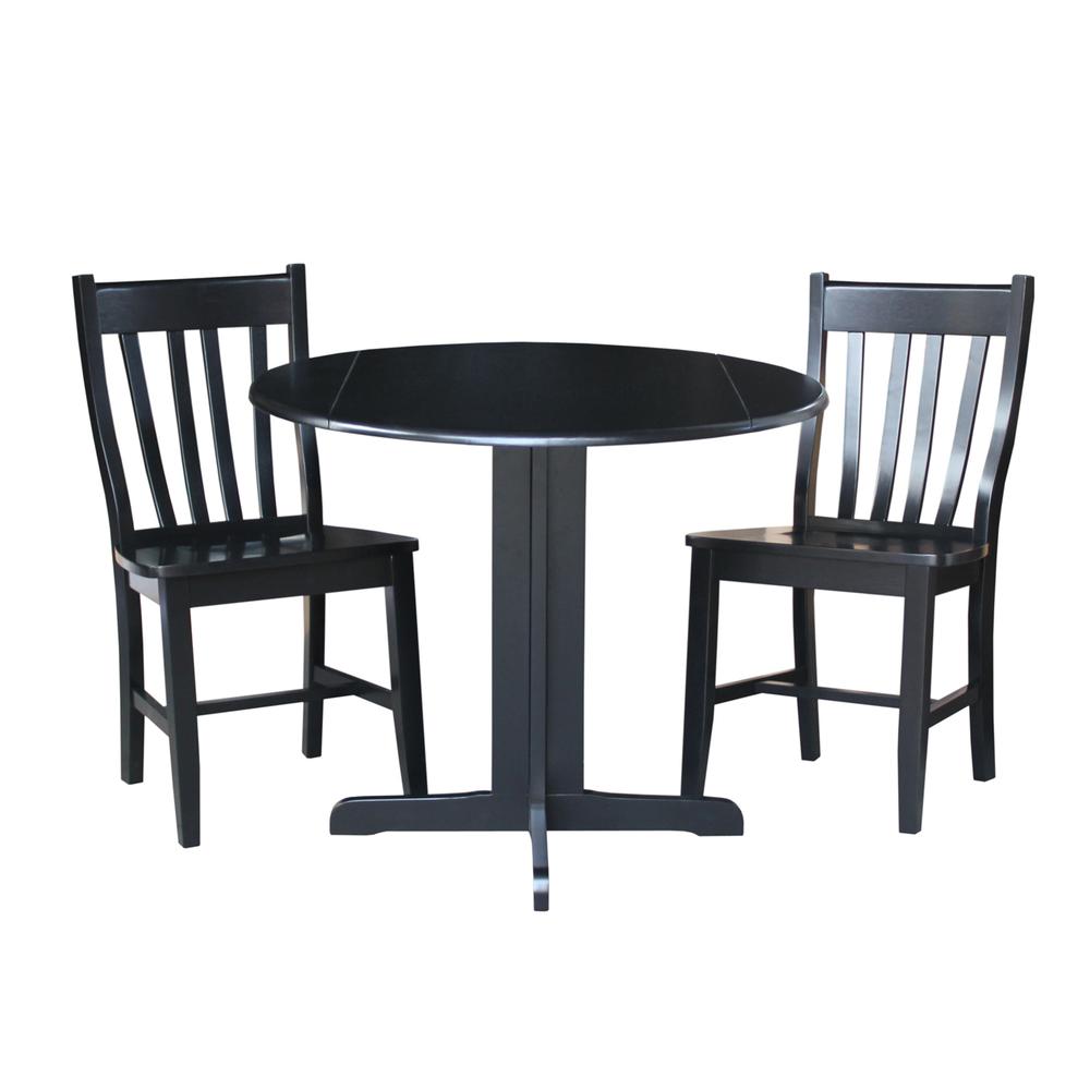 36" Dual Drop Leaf Table With 2 San Remo Chairs, Black. Picture 1