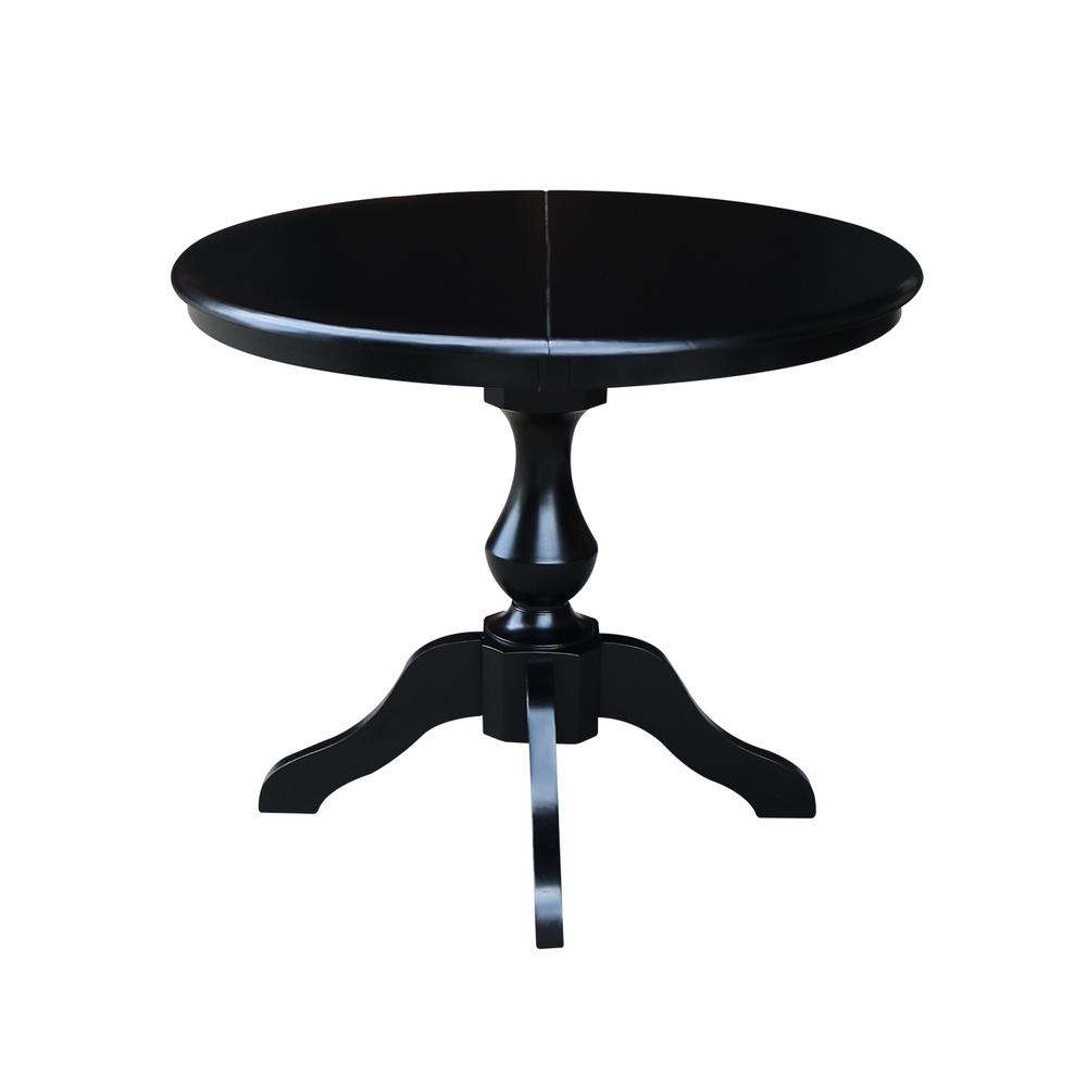 36" Round Top Pedestal Table With 12" Leaf - 28.9"H - Dining Height, Black. Picture 2