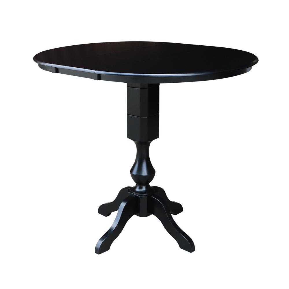 36" Round Top Pedestal Table With 12" Leaf - 34.9"H - Dining or Counter Height, Black. Picture 12