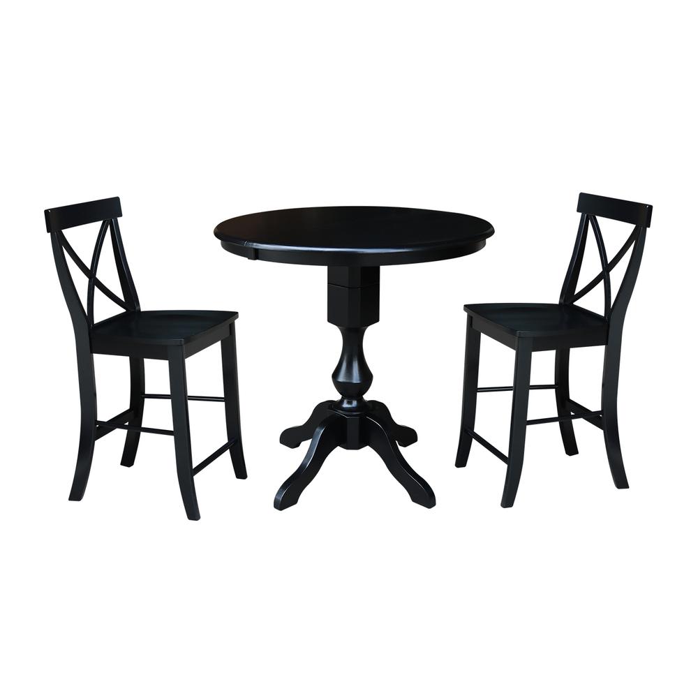 36" Round Top Pedestal Table With 12" Leaf - 34.9"H - Dining or Counter Height, Black. Picture 15