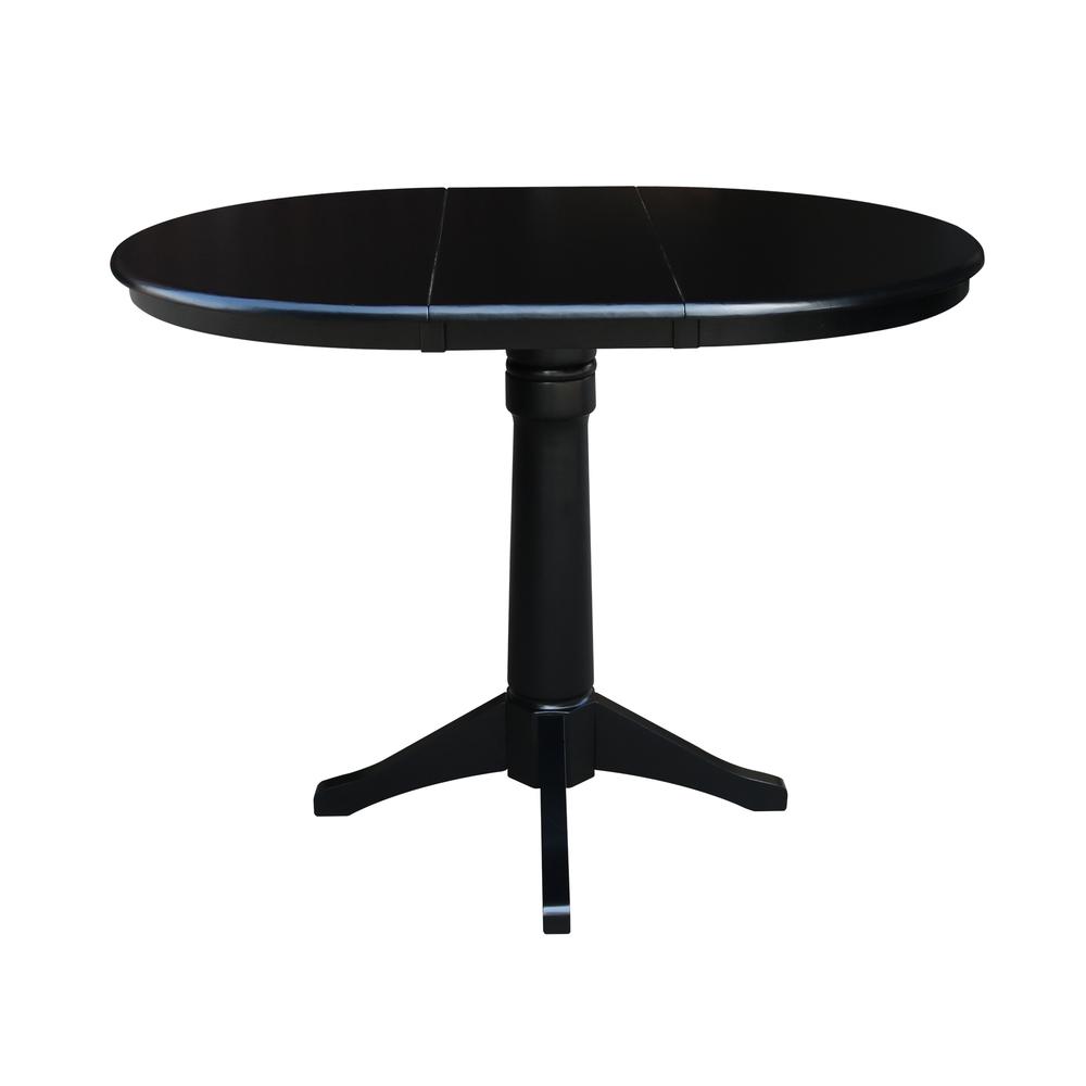 36" Round Top Pedestal Table With 12" Leaf - 28.9"H - Dining Height, Black. Picture 7