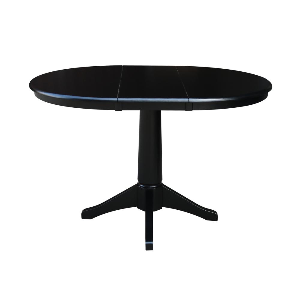 36" Round Top Pedestal Table With 12" Leaf - 28.9"H - Dining Height, Black. Picture 1