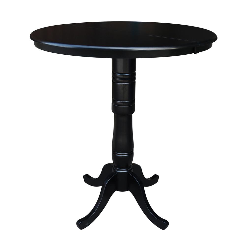 36" Round Top Pedestal Table With 12" Leaf - 34.9"H - Dining or Counter Height, Black. Picture 11