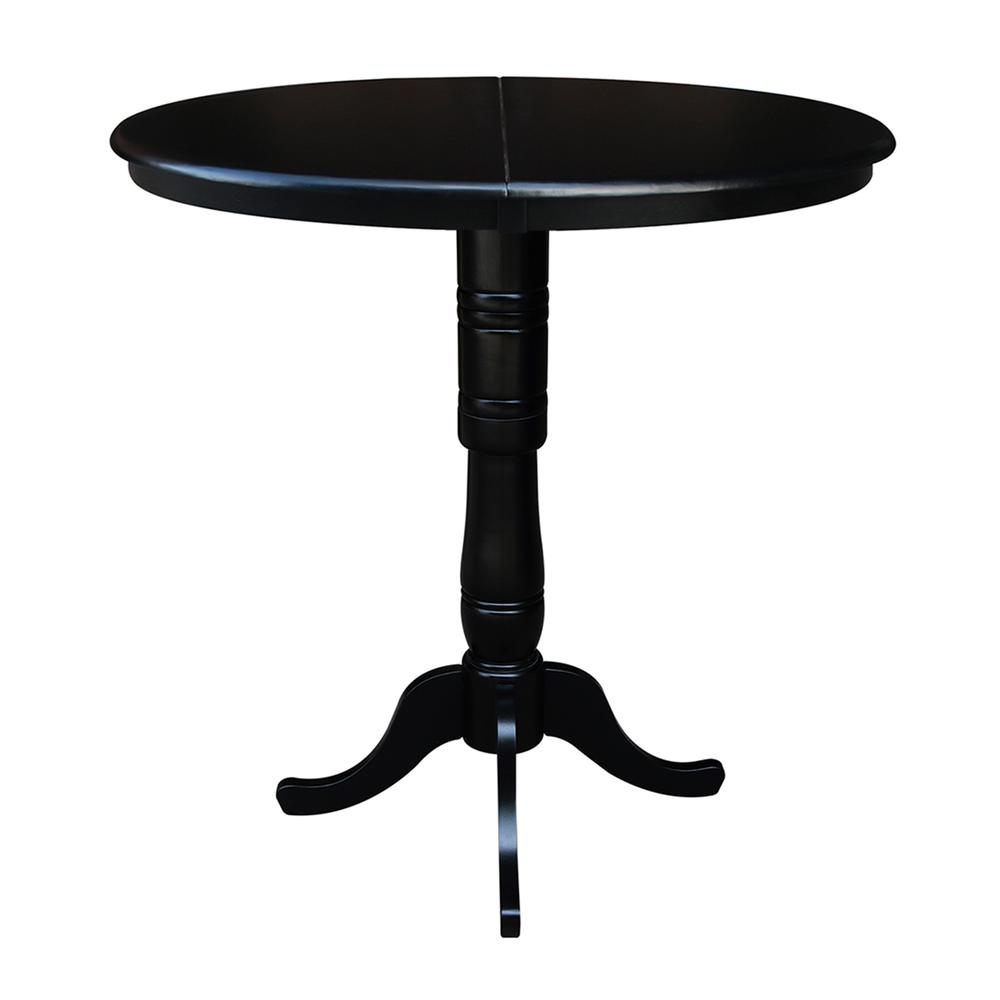 36" Round Top Pedestal Table With 12" Leaf - 34.9"H - Dining or Counter Height, Black. Picture 7