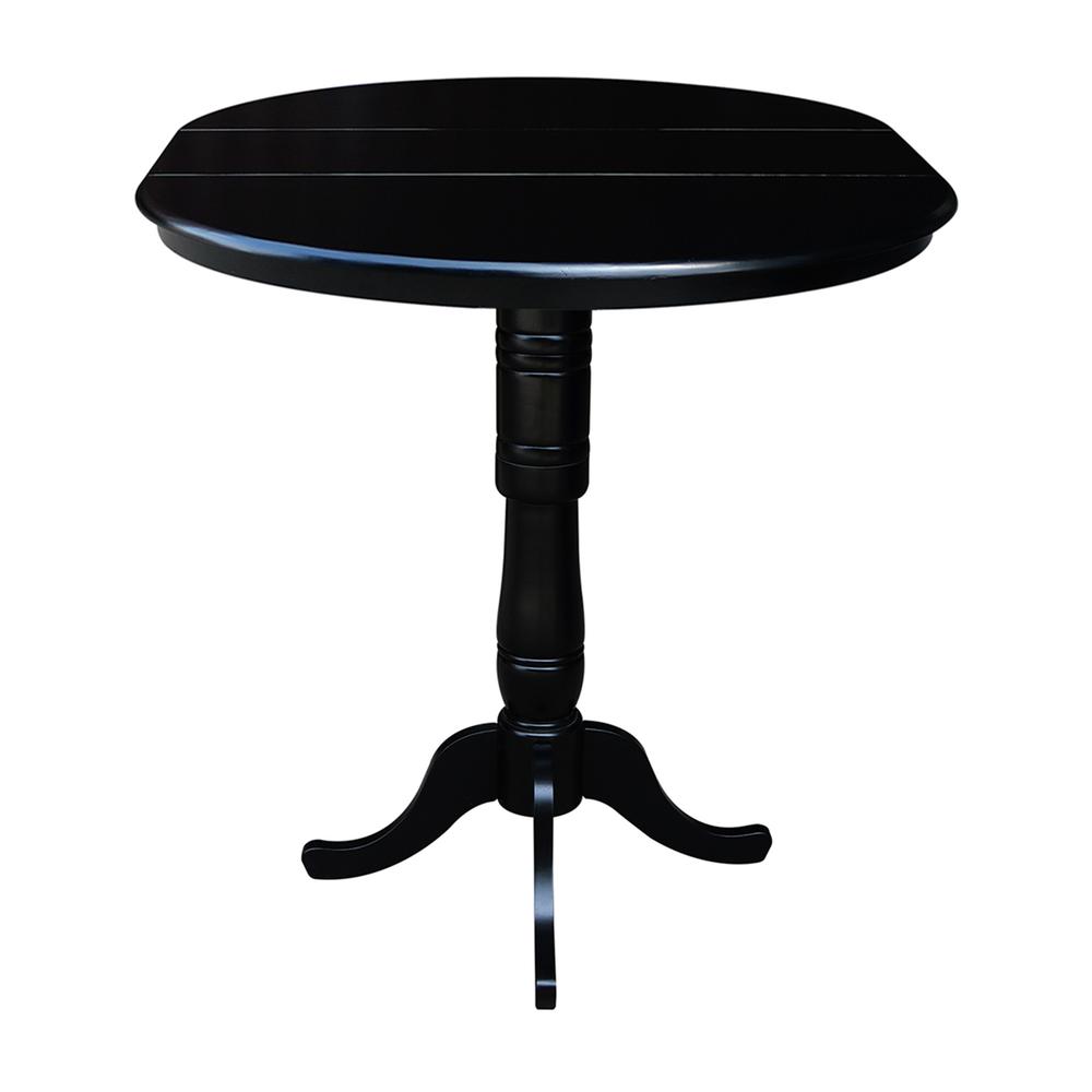 36" Round Top Pedestal Table With 12" Leaf - 34.9"H - Dining or Counter Height, Black. Picture 8
