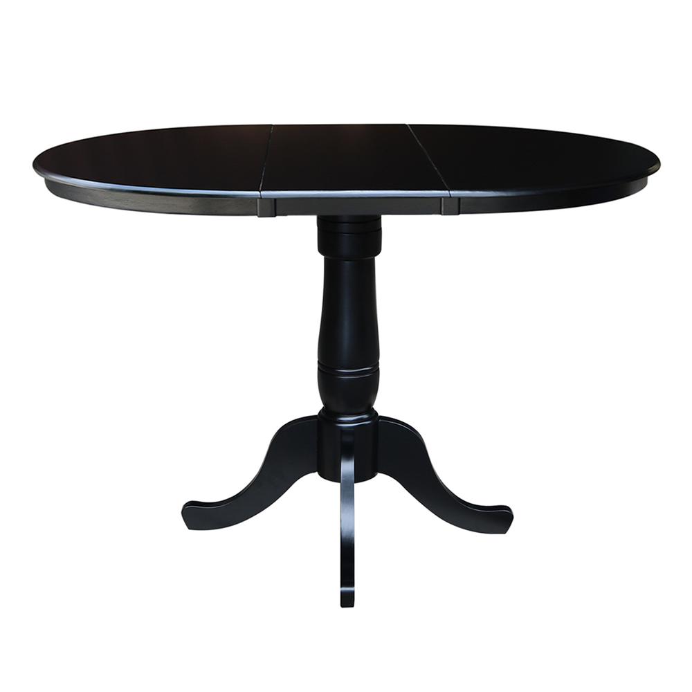36" Round Top Pedestal Table With 12" Leaf - 34.9"H - Dining or Counter Height, Black. Picture 1