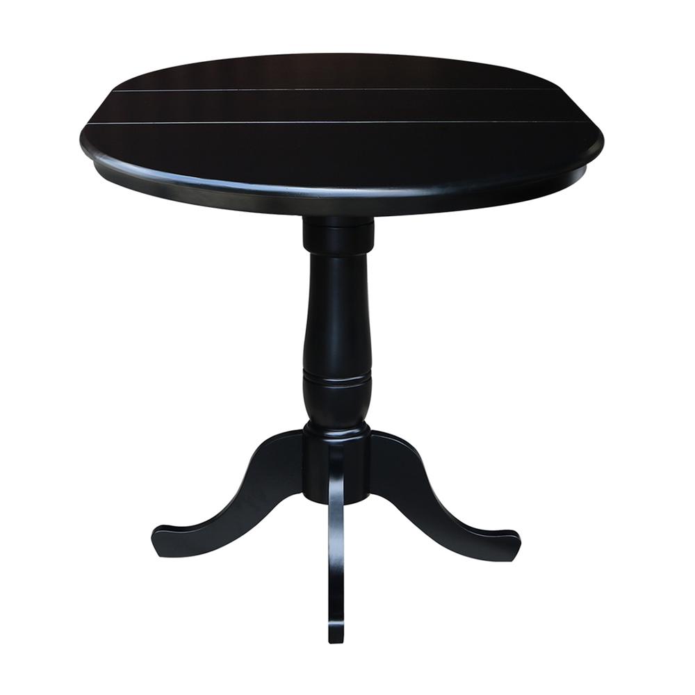 36" Round Top Pedestal Table With 12" Leaf - 34.9"H - Dining or Counter Height, Black. Picture 3