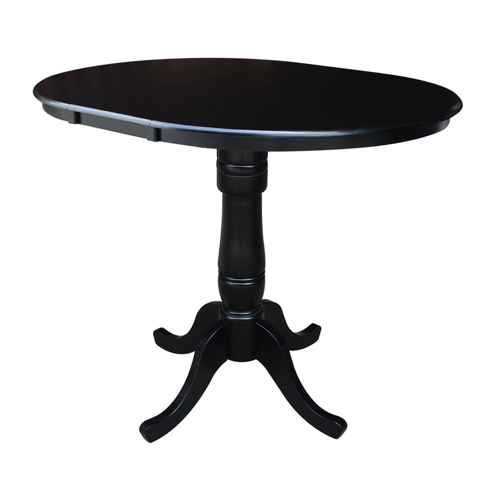 36" Round Top Pedestal Table With 12" Leaf - 34.9"H - Dining or Counter Height, Black. Picture 5