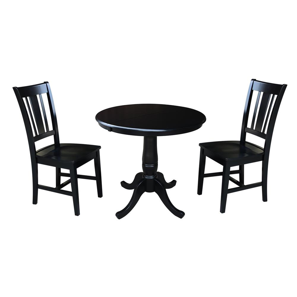 36" Round Extension Dining Table With 2 San Remo Chairs, Black. Picture 1