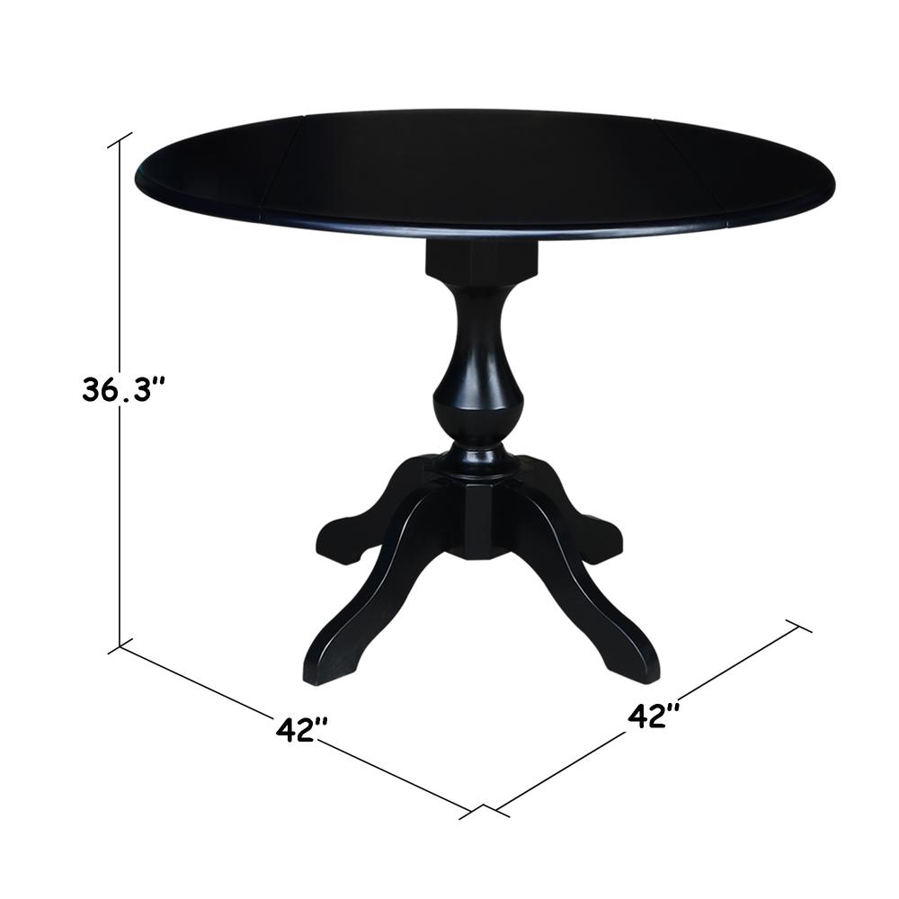 42" Round Dual Drop Leaf Pedestal Table,  29.5"H, Black. Picture 13