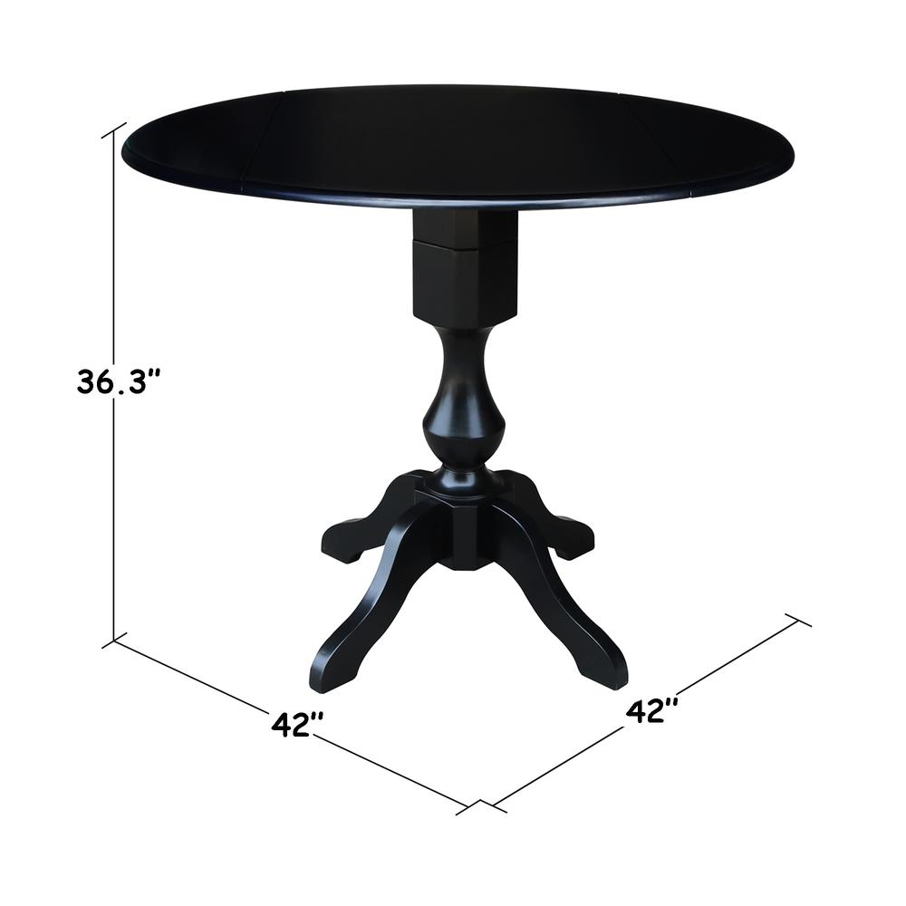 42" Round Dual Drop Leaf Pedestal Table,  29.5"H, Black. Picture 24