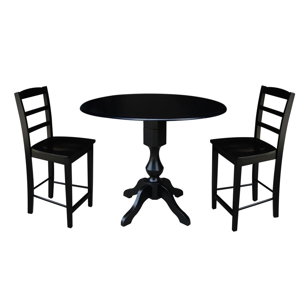 42" Round Dual Drop Leaf Pedestal Table,  29.5"H, Black. Picture 41
