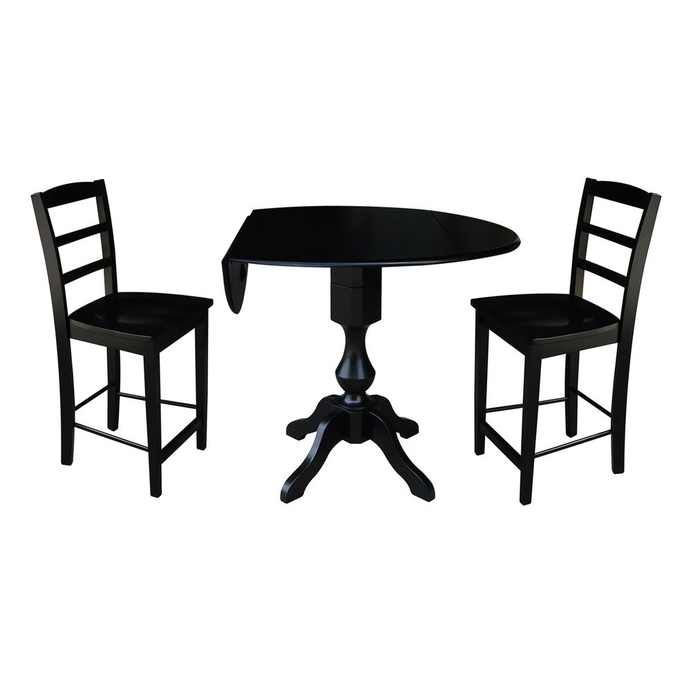 42" Round Dual Drop Leaf Pedestal Table,  29.5"H, Black. Picture 39