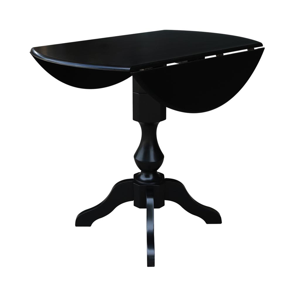 42" Round Dual Drop Leaf Pedestal Table,  29.5"H, Black. Picture 27