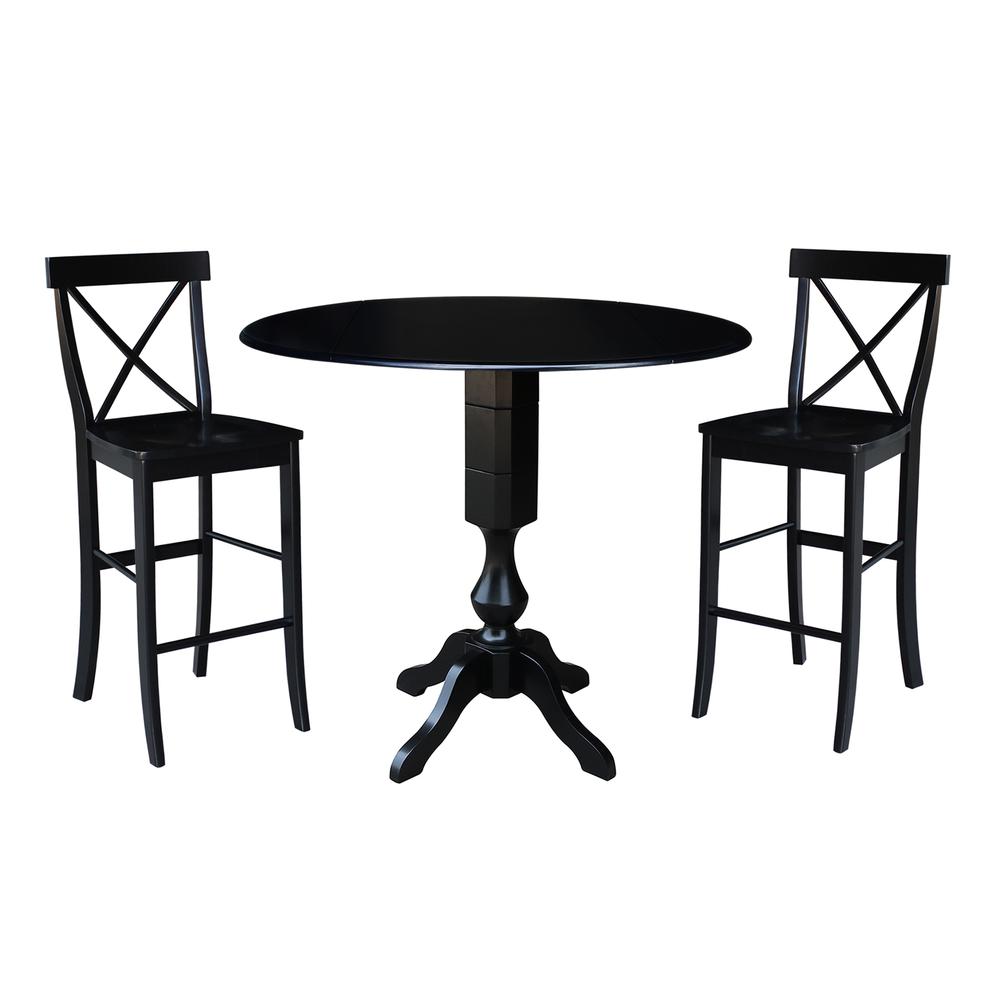 42" Round Pedestal Bar Height Table with 2 Bar Height Stools, Black. Picture 3